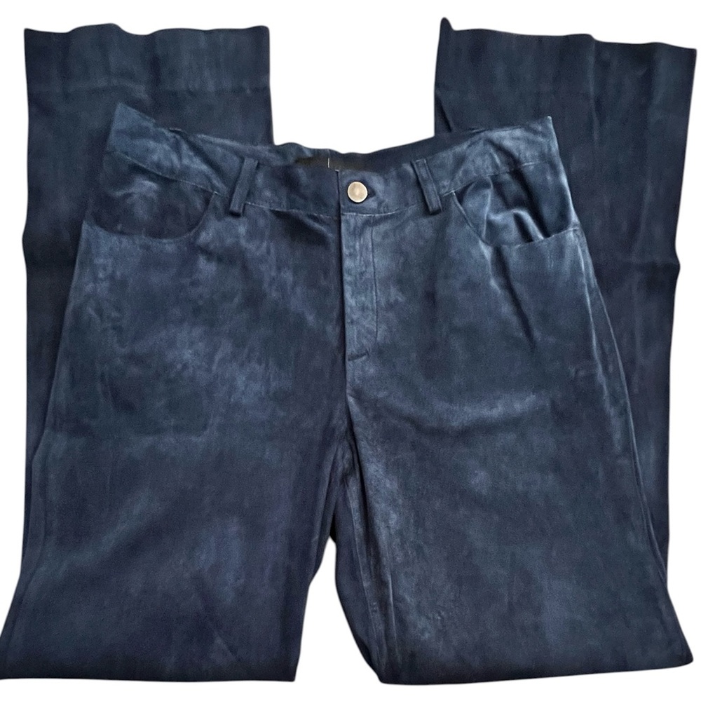 Moda International 90’s Y2K Navy Blue Suede Leather Pants, Size 6